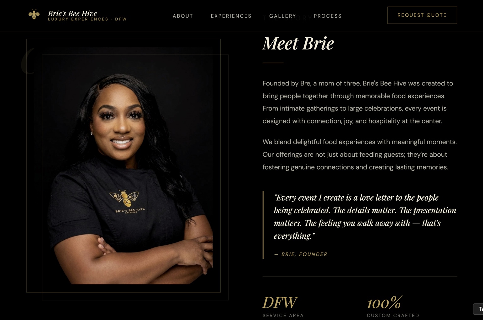 Founder story section, rewritten so the brand has a person behind it rather than a paragraph about passion.