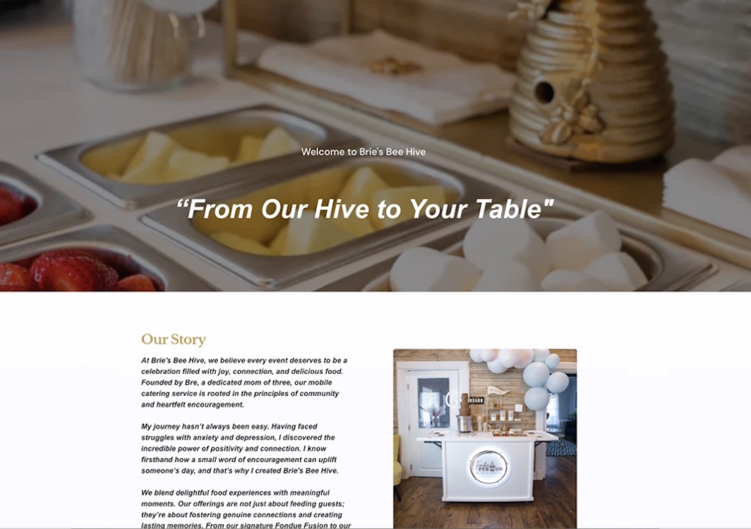 Before — the original homepage opened on a service description with no image of the experience.