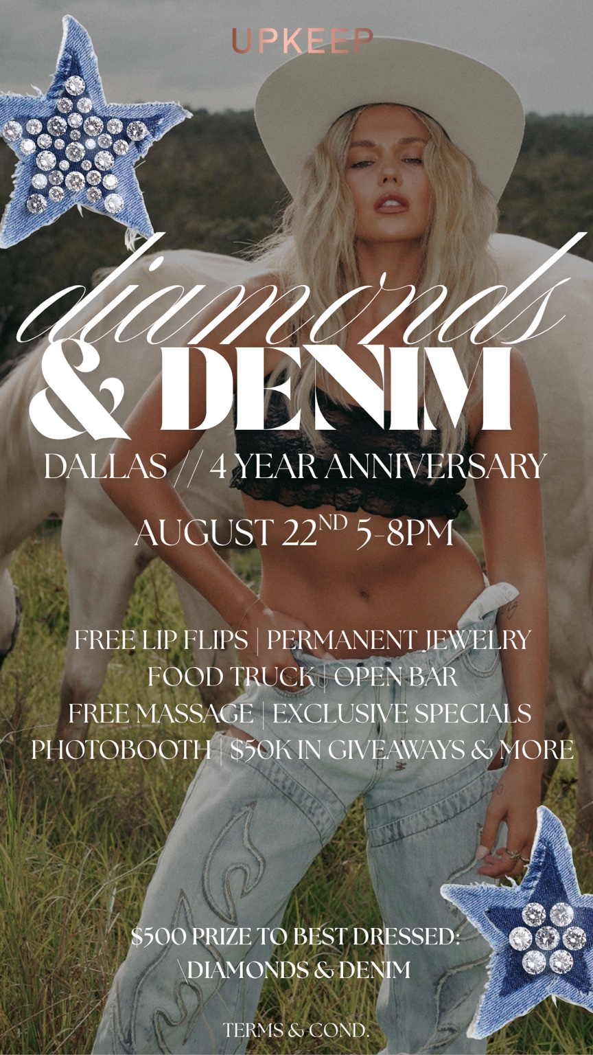 Diamonds and Denim. Event marketing treated as a named occasion, not an announcement.