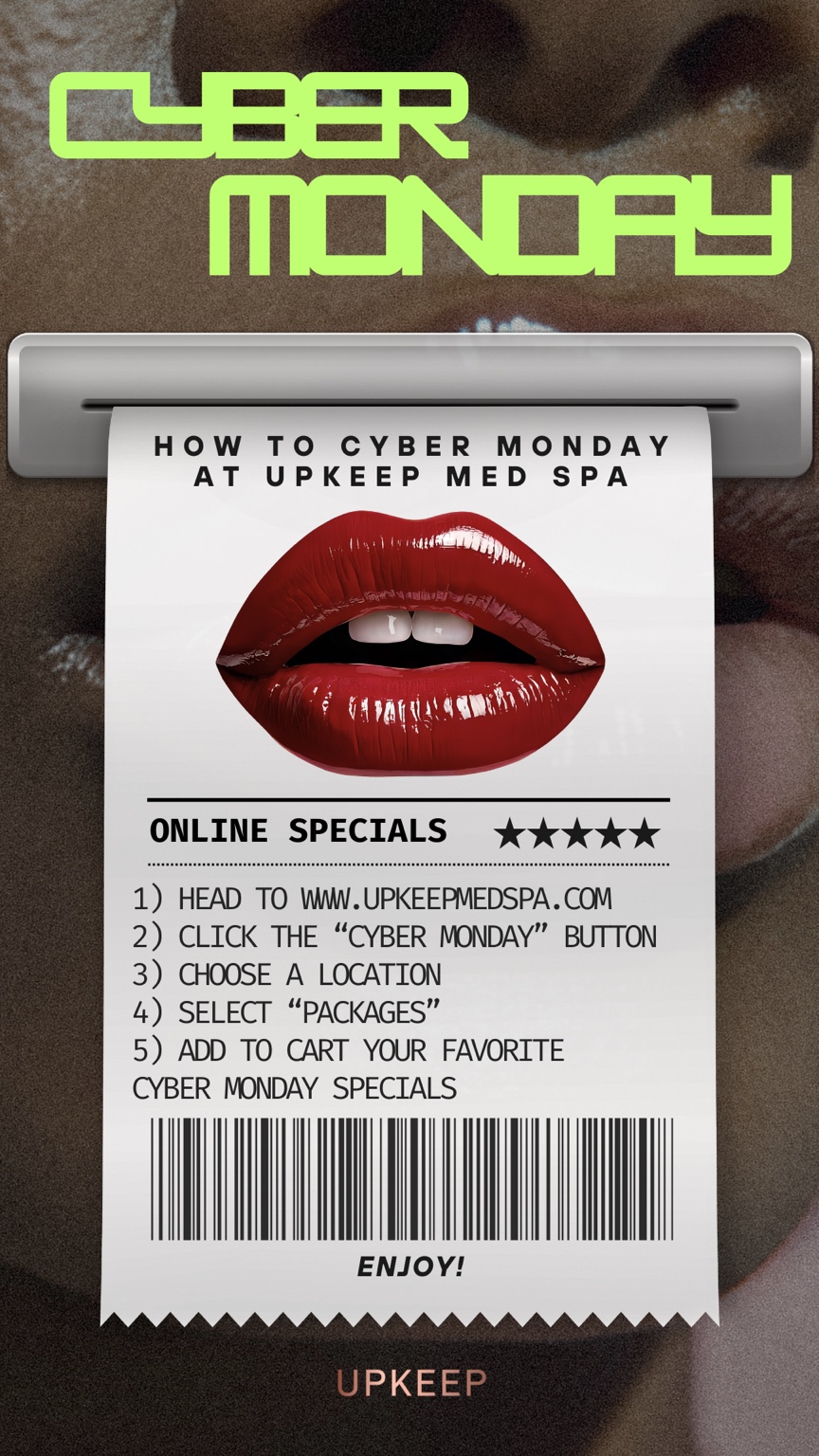 Cyber Monday, built as a printed receipt — the offer becomes an object rather than a banner.