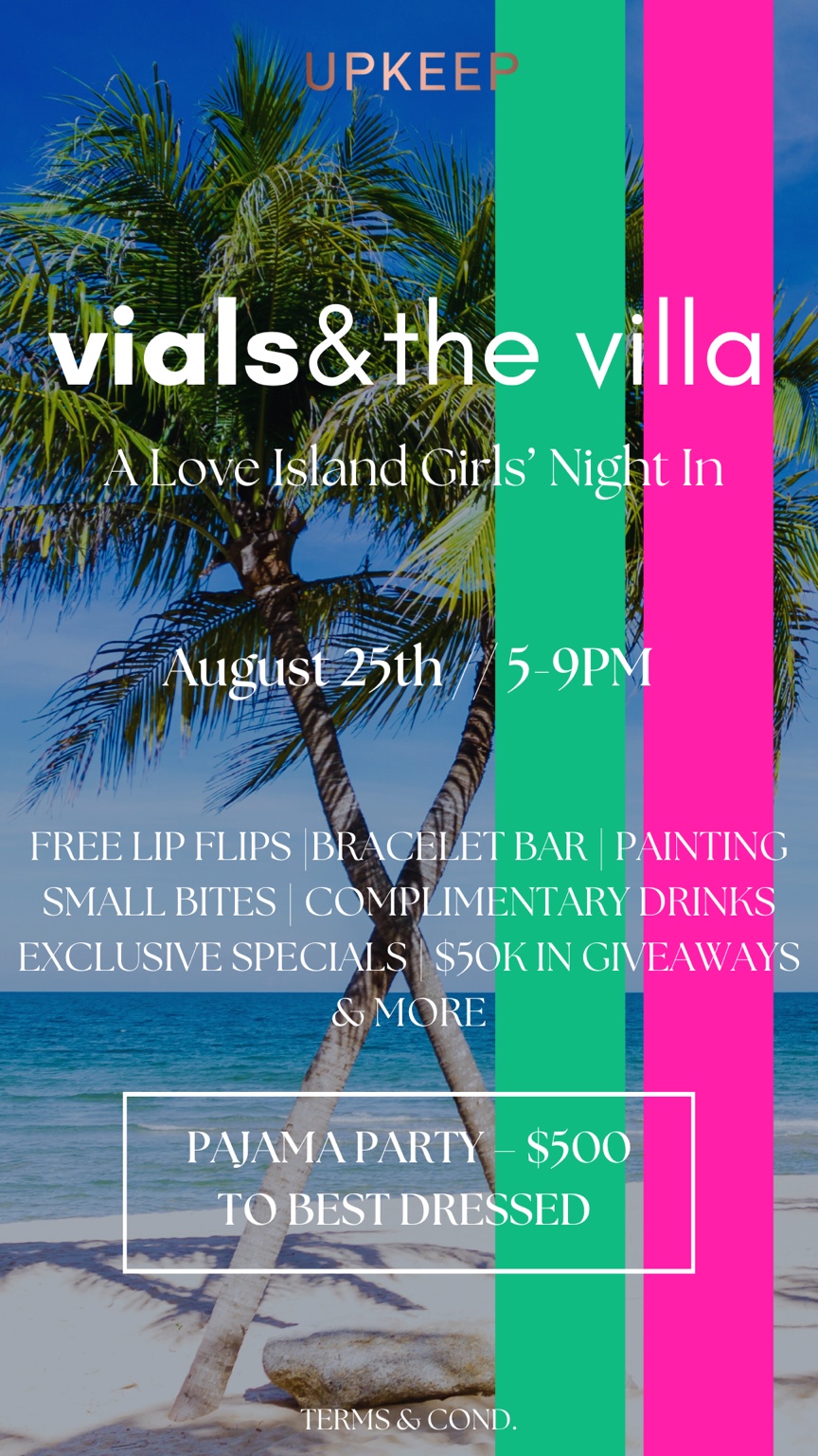 Vials and the Villa — event branding built to be photographed by the people attending it.