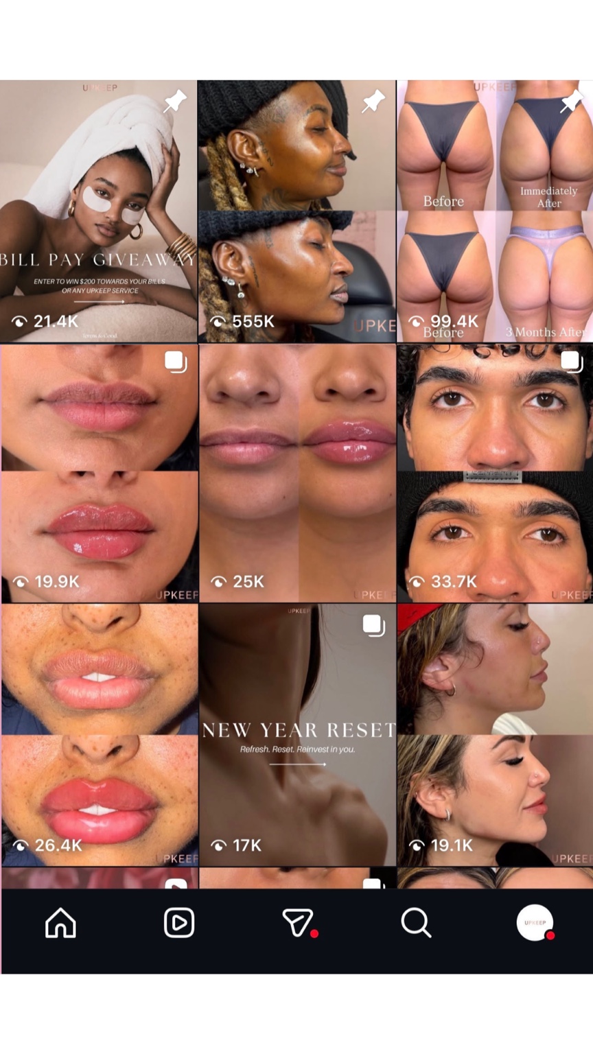 UPKEEP Instagram feed showing high-performing posts